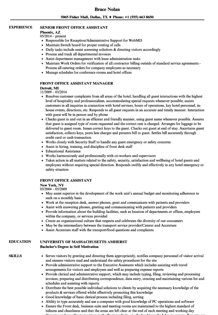 Front Office Assistant Job Responsibilities Job Responsibilities