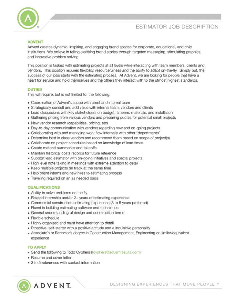 Construction Estimator Job Responsibilities Job Responsibilities