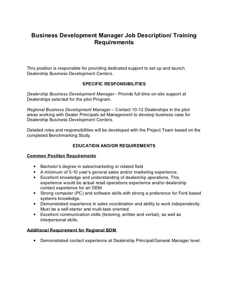 What are the roles of business development manager