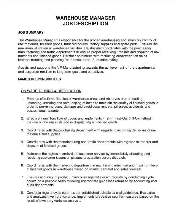 warehouse-executive-job-responsibilities