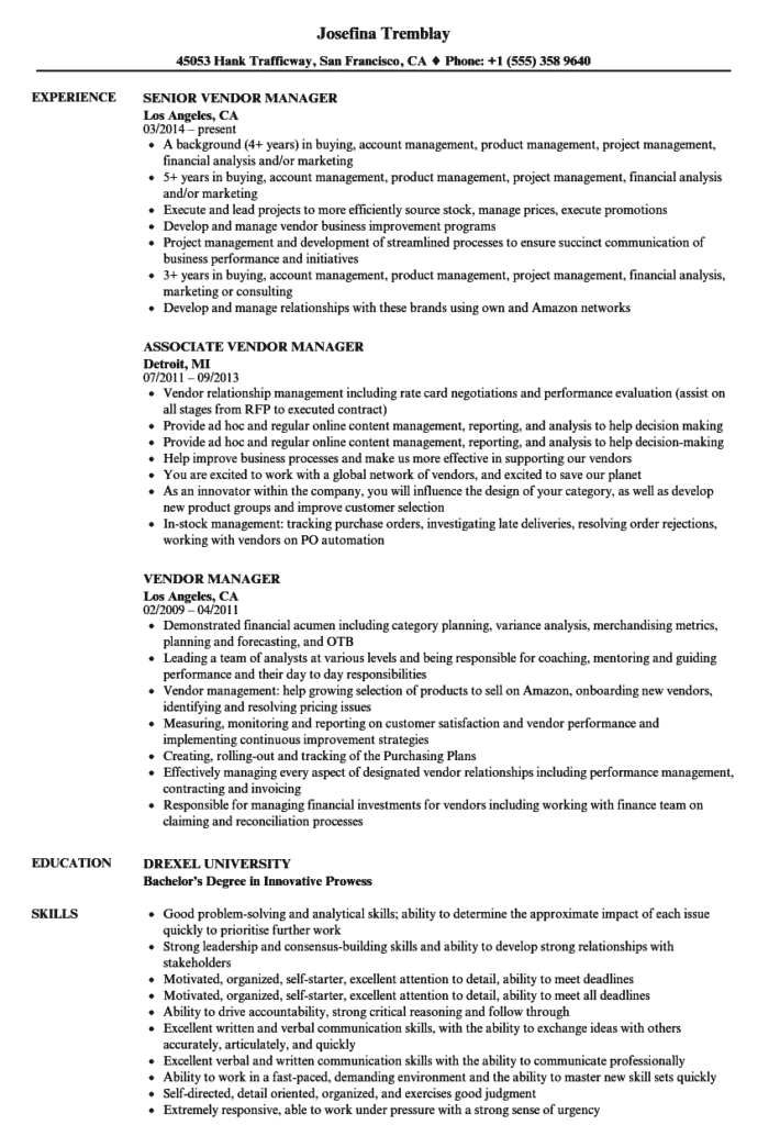 Vendor Manager Job Responsibilities Job Responsibilities