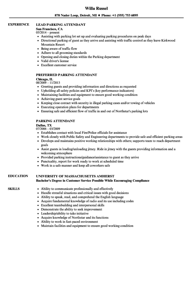 Parking Attendant Job Responsibilities – Job Responsibilities