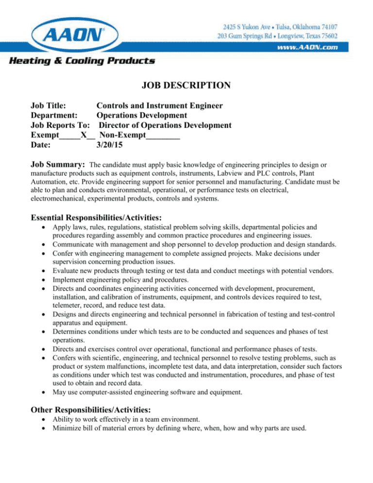 Engineering job responsibilities Job Responsibilities