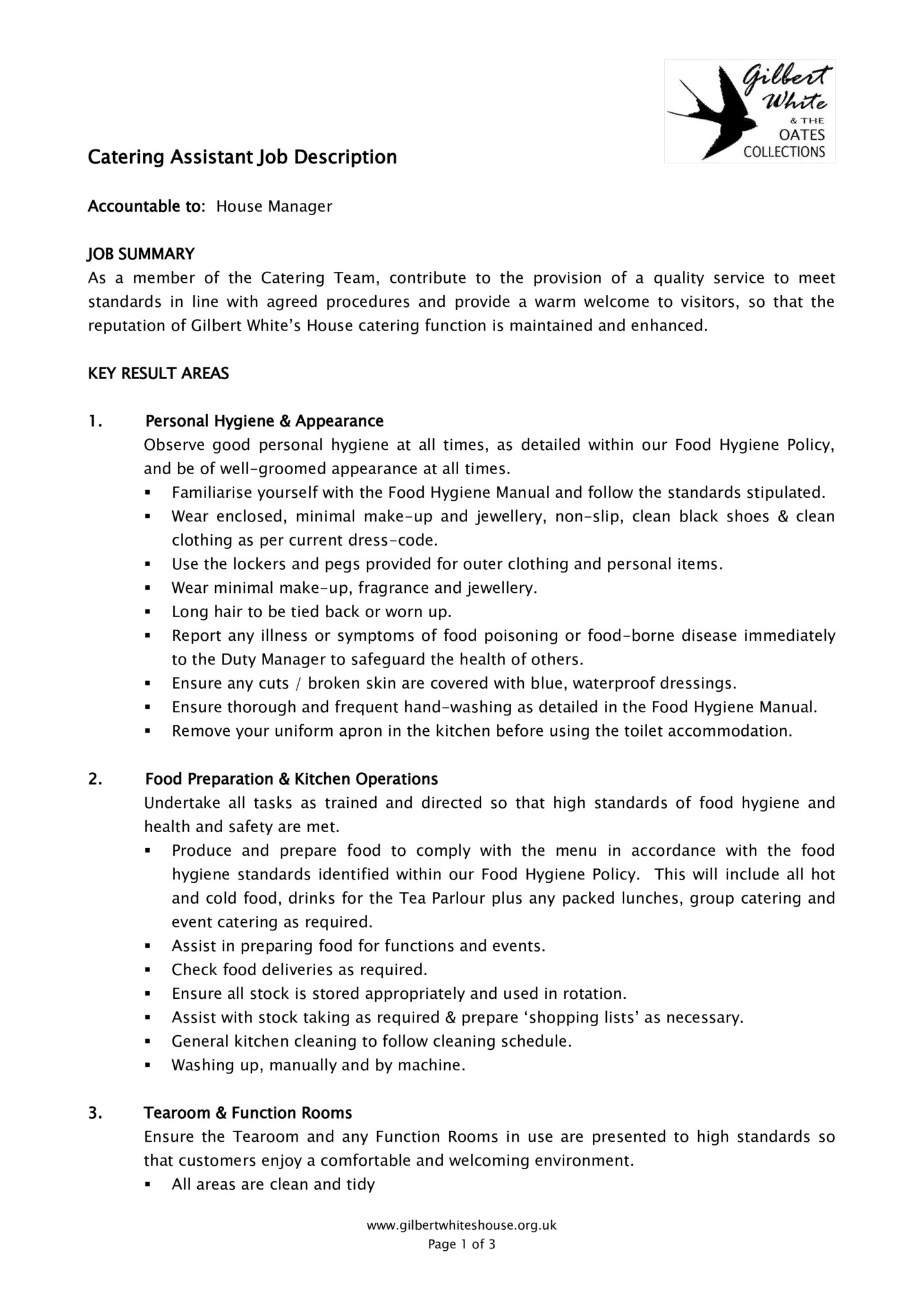 Catering Assistant Job Responsibilities Job Responsibilities