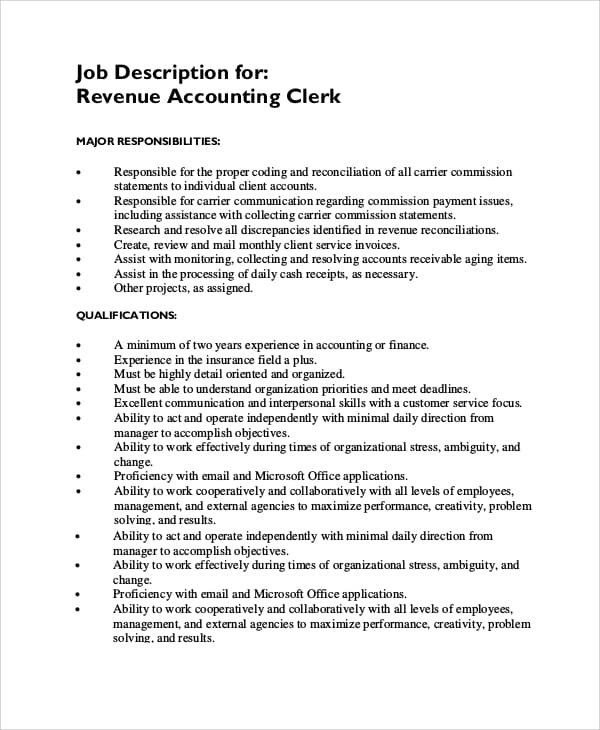 Senior account clerk job description